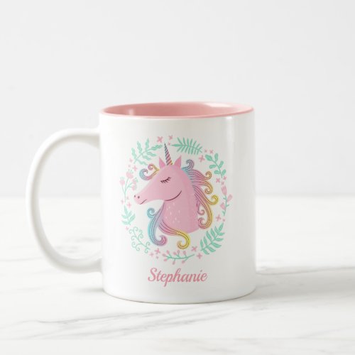 Floral Personalized Rainbow Unicorn Two_Tone Coffee Mug