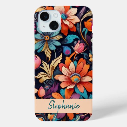 Floral Personalized Retro Flowers iPhone 15 Plus Case