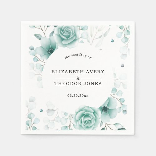 Floral Personalized sage greens Wedding Napkins