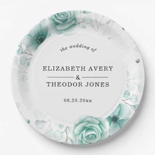 Floral Personalized sage greens Wedding Napkins Paper Plates