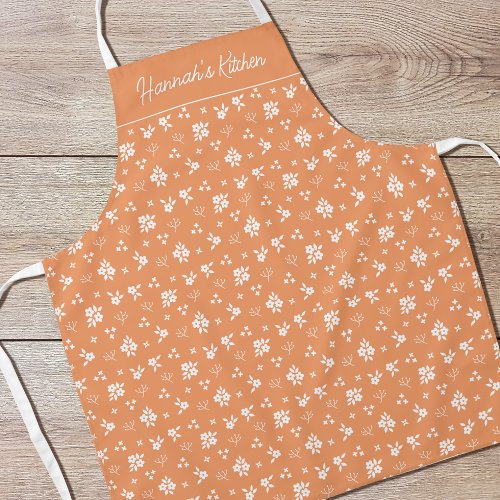 Floral Personalized Stylish Casual Apricot Orange Apron