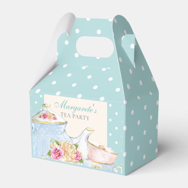 Floral Personalized Tea Party Polka dot Favor Boxes (Front Side)
