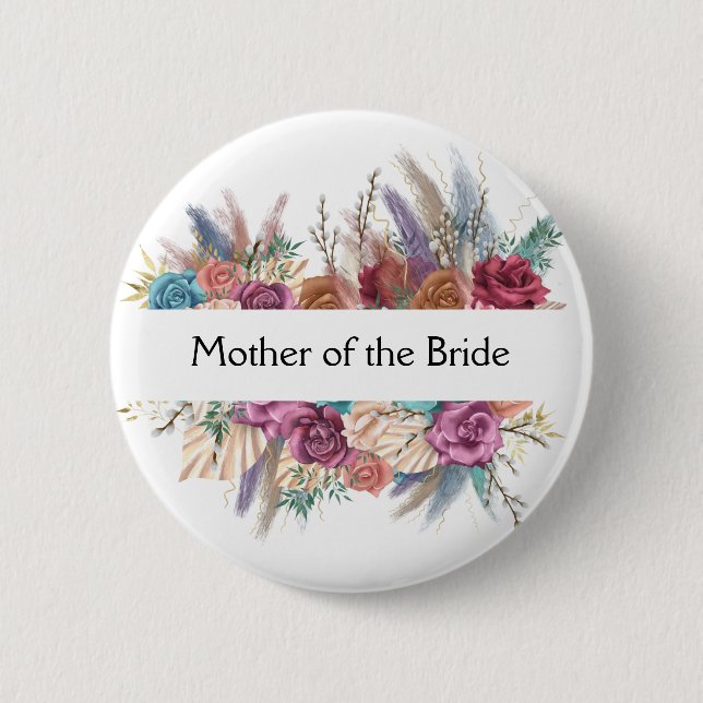 Floral Personalized Trendy Wedding Bridal Party  Button (Front)