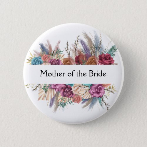 Floral Personalized Trendy Wedding Bridal Party  Button