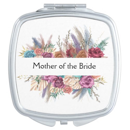 Floral Personalized Trendy Wedding Bridal Party Compact Mirror