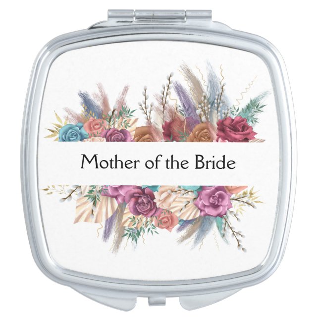 Floral Personalized Trendy Wedding Bridal Party Compact Mirror (Front)