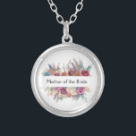 Floral Personalized Trendy Wedding Bridal Party  Silver Plated Necklace<br><div class="desc">Personalize these beautiful boho floral wedding bridal party and Mother's of the Bride and Groom necklaces.  The text can be edited to what ever you want.</div>