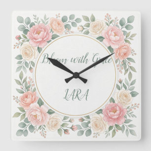 Floral Personalized Wall Clock Watercolor Flower