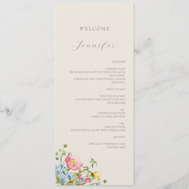 Floral Personalized Wedding Menu  (Front)