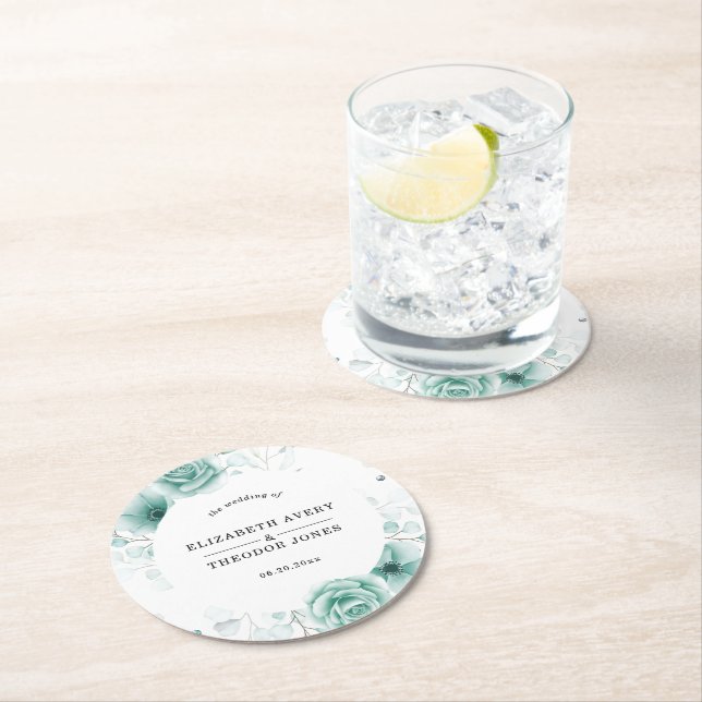 Floral Personalized Wedding Napkins Paper Plate Round Paper Coaster (Insitu)