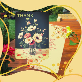 Floral Personalized Yellow Flat Thank You Card