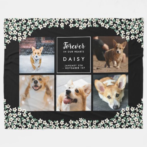 Floral Pet Forever In Our Hearts Photo Collage Fleece Blanket