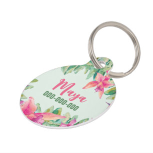 Floral pet plate pet ID tag