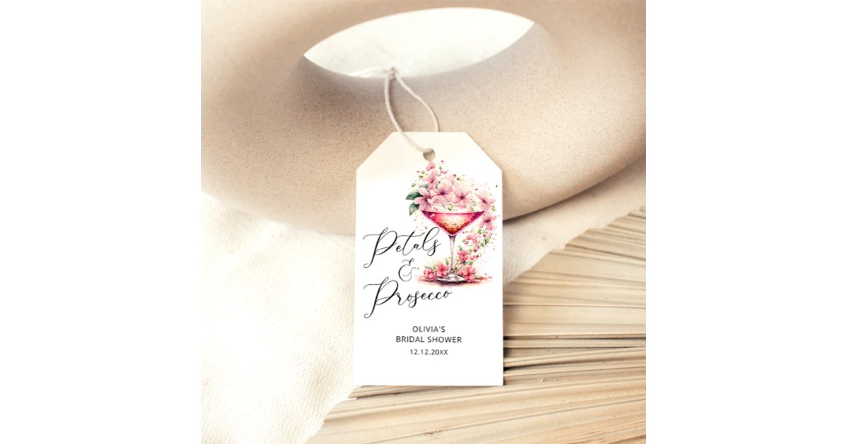Floral Petals and Prosecco Bridal Shower Favor Gift Tags | Zazzle