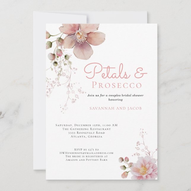 Floral Petals and Prosecco Couples Bridal Shower  Invitation (Front)