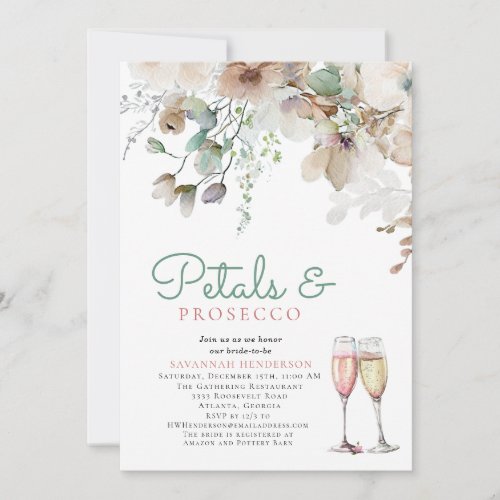 Floral Petals and Prosecco Teal Bridal Shower Invitation