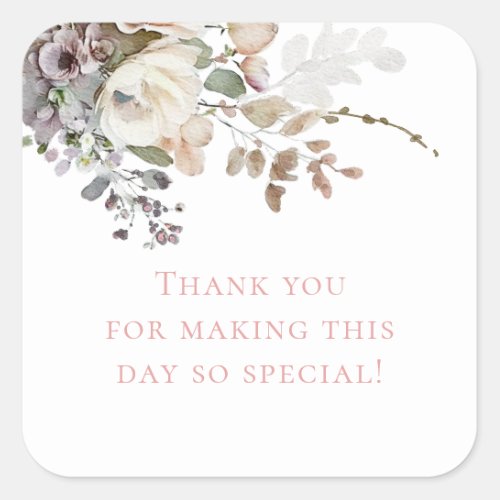 Floral Petals and Prosecco Thank You Bridal Shower Square Sticker