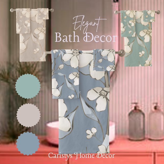 Floral Petals Cream Shades on Smokey Grey Bath Towel Set (Creator Uploaded)