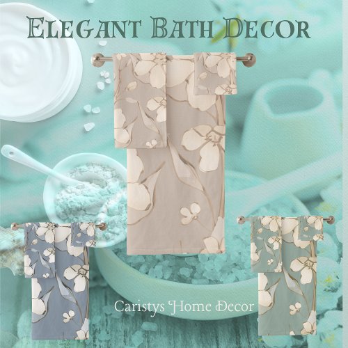 Floral Petals Cream Shades Pale Beige Background Bath Towel Set