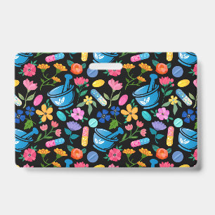 Floral pharmacy pattern badge