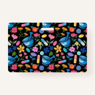 Floral pharmacy pattern badge