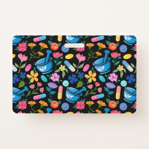 Floral pharmacy pattern badge