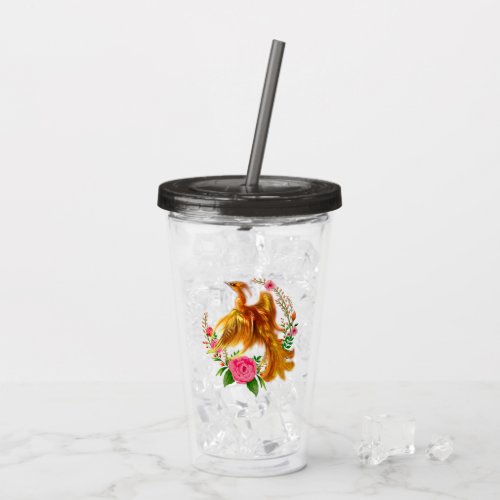 Floral Phoenix Rises From The Fiery Ashes Fantasy  Acrylic Tumbler