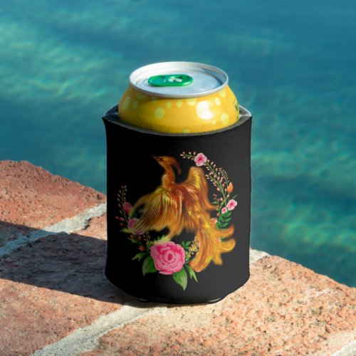 Floral Phoenix Rises From The Fiery Ashes Fantasy Can Cooler