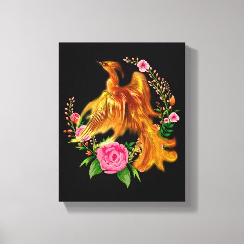 Floral Phoenix Rises From The Fiery Ashes Fantasy  Canvas Print