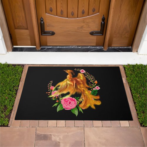 Floral Phoenix Rises From The Fiery Ashes Fantasy  Doormat