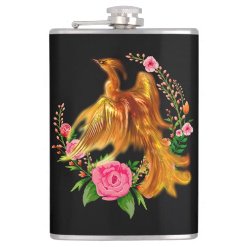 Floral Phoenix Rises From The Fiery Ashes Fantasy Flask
