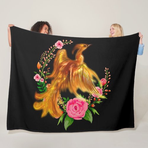 Floral Phoenix Rises From The Fiery Ashes Fantasy  Fleece Blanket