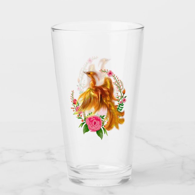 Floral Phoenix Rises From The Fiery Ashes Fantasy Glass (Front)