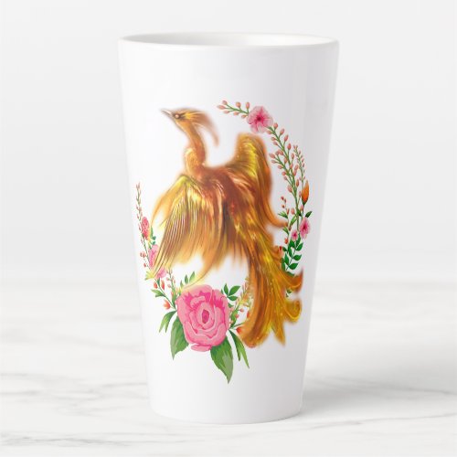 Floral Phoenix Rises From The Fiery Ashes Fantasy  Latte Mug