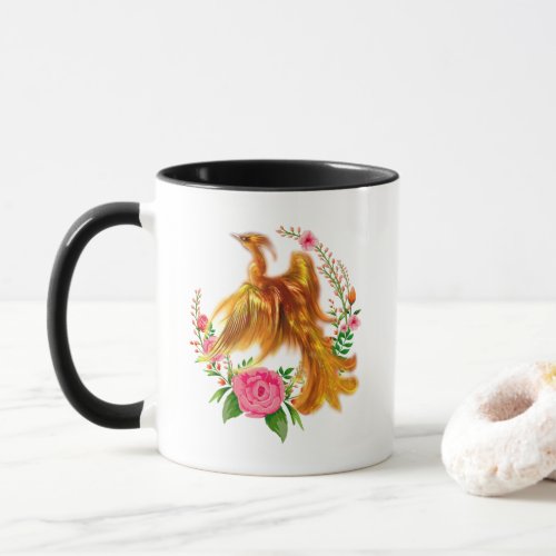 Floral Phoenix Rises From The Fiery Ashes Fantasy  Mug
