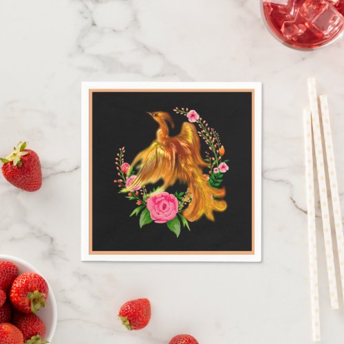 Floral Phoenix Rises From The Fiery Ashes Fantasy  Napkins
