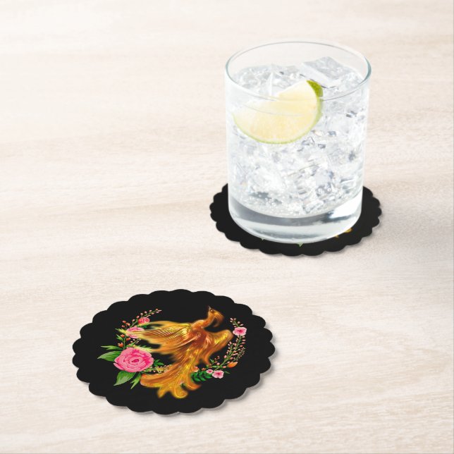 Floral Phoenix Rises From The Fiery Ashes Fantasy  Paper Coaster (Insitu)