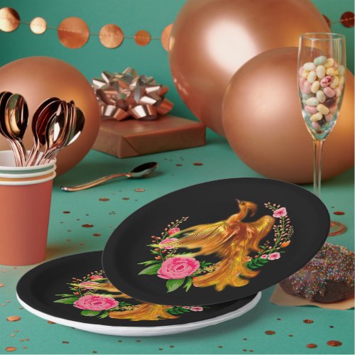 Floral Phoenix Rises From The Fiery Ashes Fantasy  Paper Plates