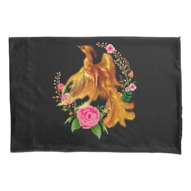 Floral Phoenix Rises From The Fiery Ashes Fantasy  Pillow Case (Front)