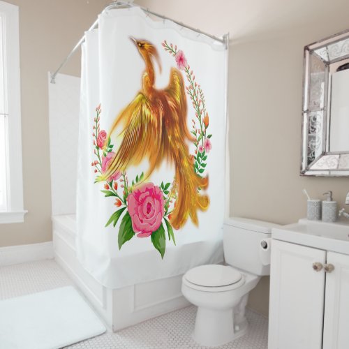 Floral Phoenix Rises From The Fiery Ashes Fantasy  Shower Curtain