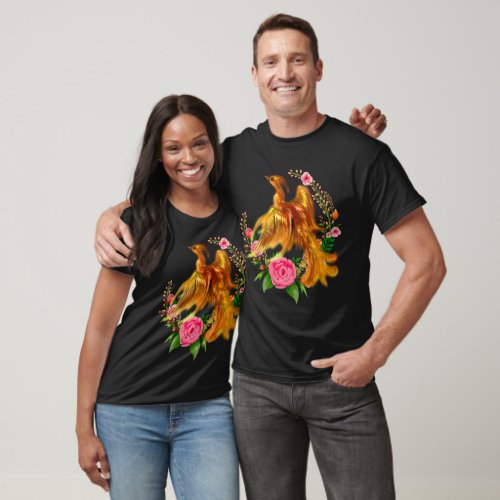 Floral Phoenix Rises From The Fiery Ashes Fantasy  T_Shirt