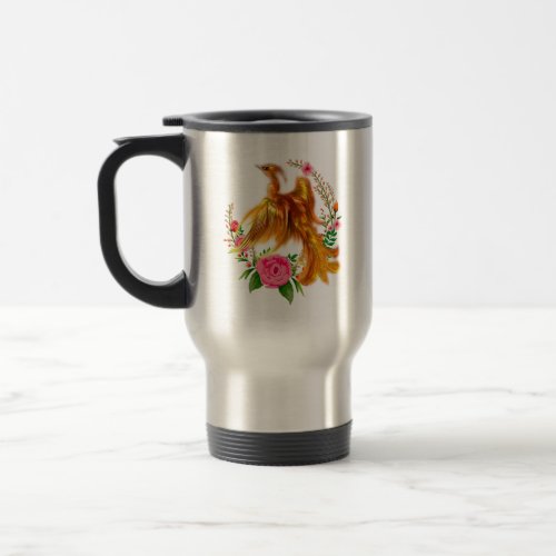 Floral Phoenix Rises From The Fiery Ashes Fantasy Travel Mug