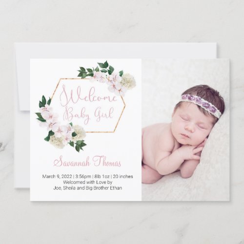 Floral Photo Birth Announcement Card