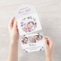 Floral Photo Birth Announcement & Thank You Card