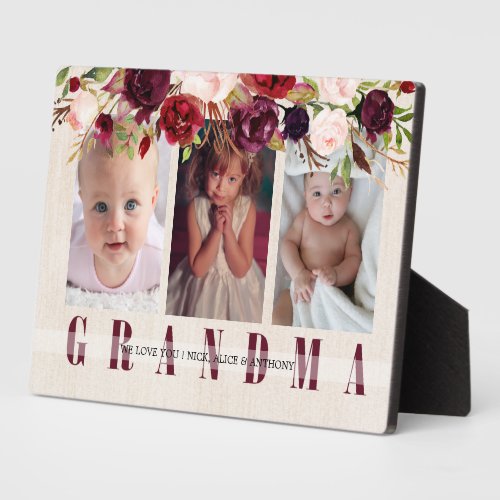 Floral Photo Collage Best Grandma Gifts Plaque
