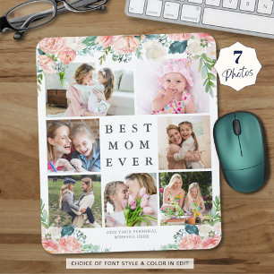 Floral Photo Collage BEST MOM EVER Personalized Mouse Pad