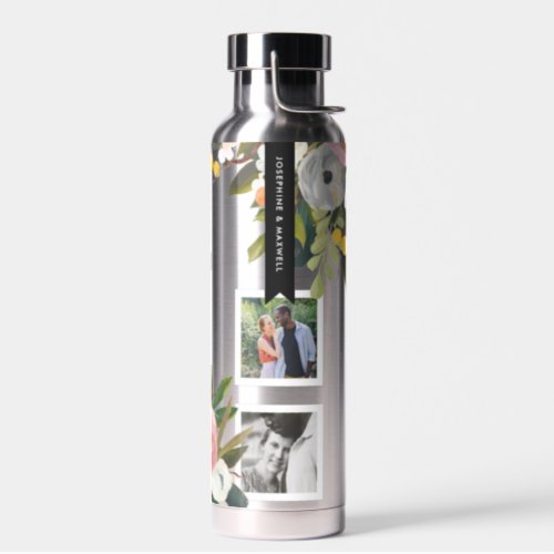 Floral Photo Collage Water Bottle