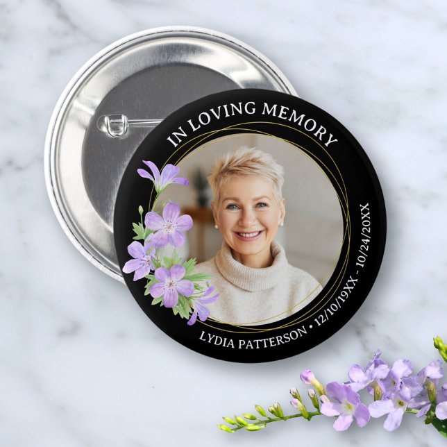 Floral Photo Elegant Memorial Sympathy Funeral Button (Creator Uploaded)