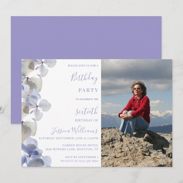 Floral Photo Feminine Birthday Party Invitation (Front/Back)