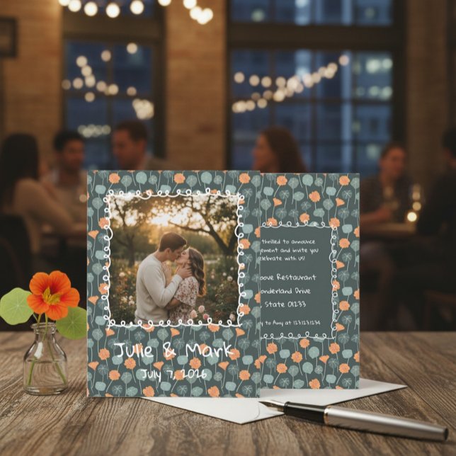 Floral Photo Frame Engagement Party Invitation  (Creator Uploaded)